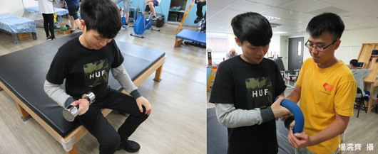 憶慶在治療師指導下,積極復健努力克服雙手疤痕孿縮。