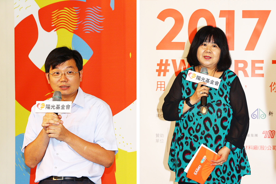新竹市文化局李欣耀副局長 (左)與陽光基金會馬海霞董事長 (右)為記者會致詞。
