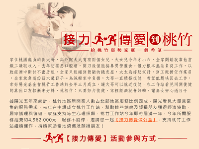 【全民接力傳愛做公益】給桃竹弱勢家庭一個希望